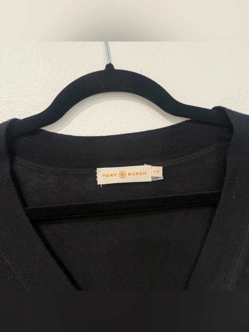 Tory Burch Black Simone Merino Wool Cardigan L